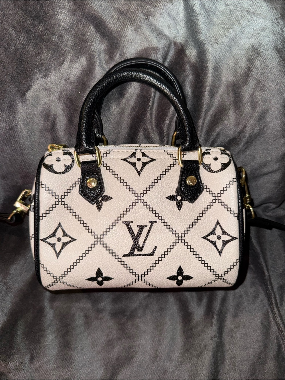 Louis Vuitton White and Black Monogram Mini Speedy Satchel